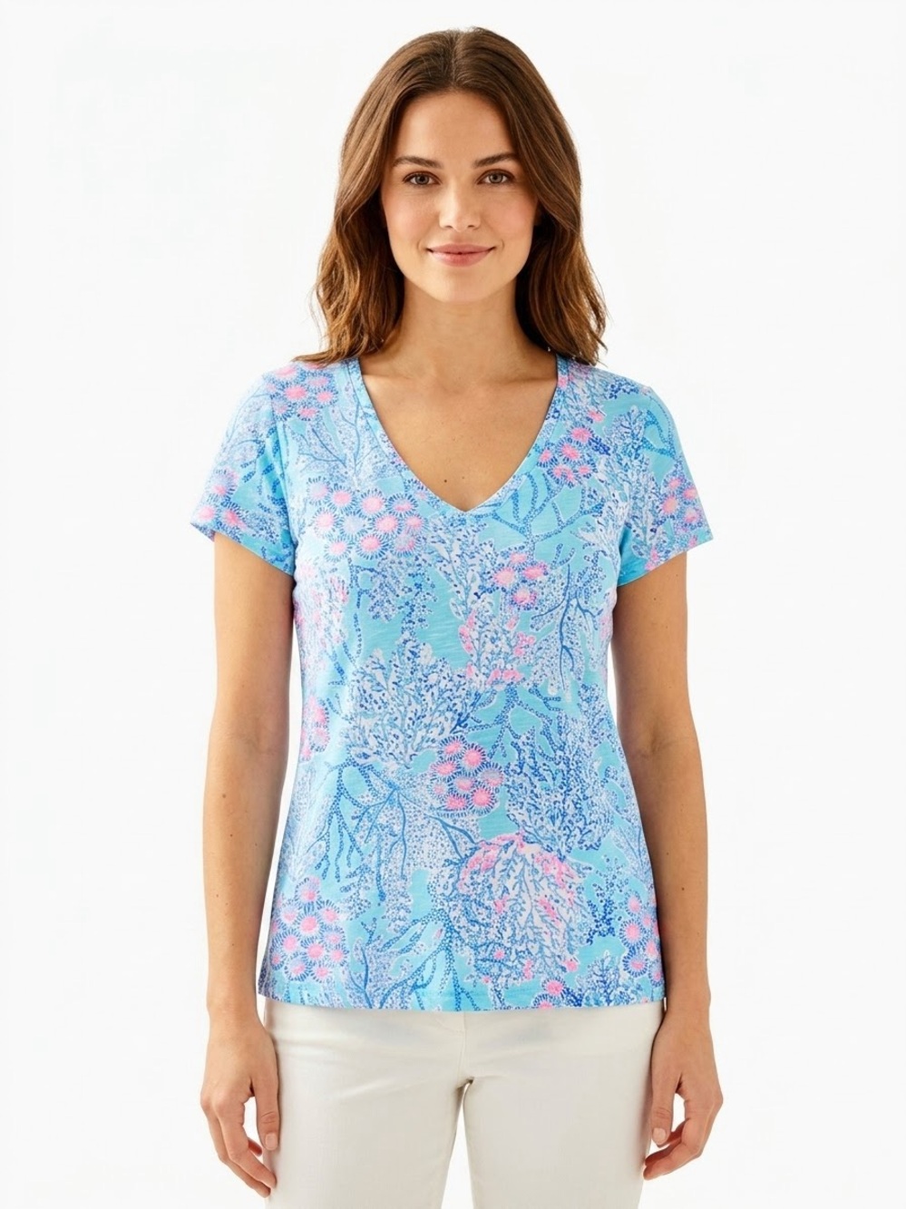 Lilly Pulitzer signature print v neck shirt Top Large NWOT
